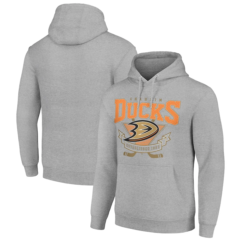 Men's Starter Heather Gray Anaheim Ducks Team Logo Graphic Fleece Tri-Blend Pullover Hoodie