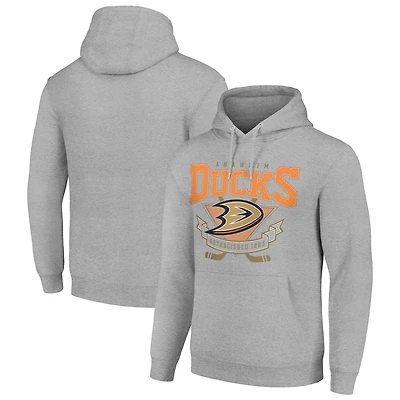 Men's Starter Heather Gray Anaheim Ducks Team Logo Graphic Fleece Tri-Blend Pullover Hoodie