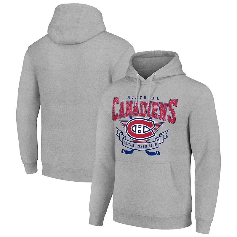 Men's Starter Heather Gray Montreal Canadiens Team Logo Graphic Fleece Tri-Blend Pullover Hoodie