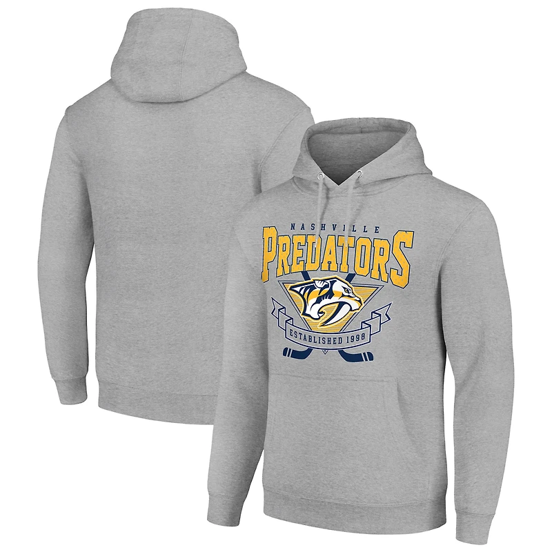 Men's Starter Heather Gray Nashville Predators Team Logo Graphic Fleece Tri-Blend Pullover Hoodie