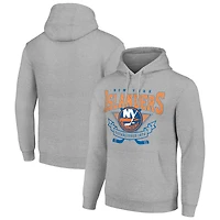 Men's Starter Heather Gray New York Islanders Team Logo Graphic Fleece Tri-Blend Pullover Hoodie
