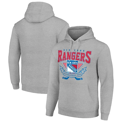 Men's Starter Heather Gray New York Rangers Team Logo Graphic Fleece Tri-Blend Pullover Hoodie