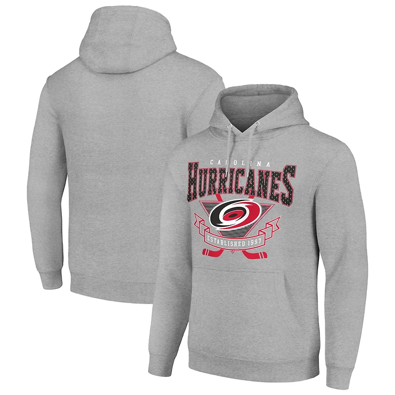 Men's Starter Heather Gray Carolina Hurricanes Team Logo Graphic Fleece Tri-Blend Pullover Hoodie