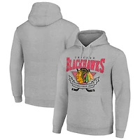 Men's Starter Heather Gray Chicago Blackhawks Team Logo Graphic Fleece Tri-Blend Pullover Hoodie