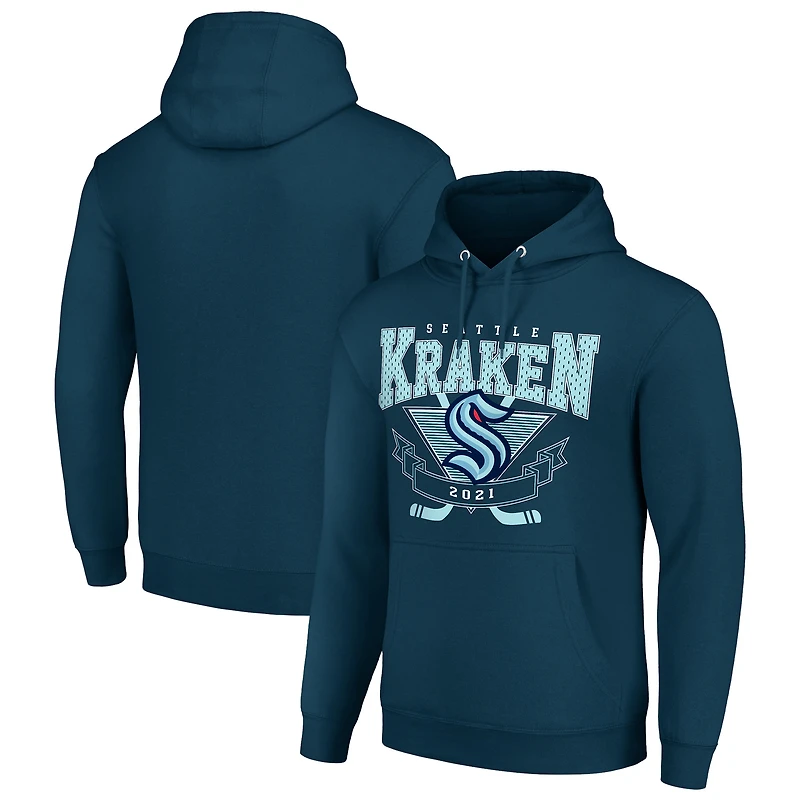 Men's Starter Deep Sea Blue Seattle Kraken Team Logo Graphic Fleece Tri-Blend Pullover Hoodie