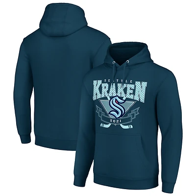 Men's Starter Deep Sea Blue Seattle Kraken Team Logo Graphic Fleece Tri-Blend Pullover Hoodie