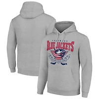 Men's Starter Heather Gray Columbus Blue Jackets Team Logo Graphic Fleece Tri-Blend Pullover Hoodie