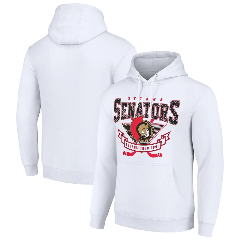Men's Starter White Ottawa Senators Team Logo Graphic Fleece Tri-Blend Pullover Hoodie