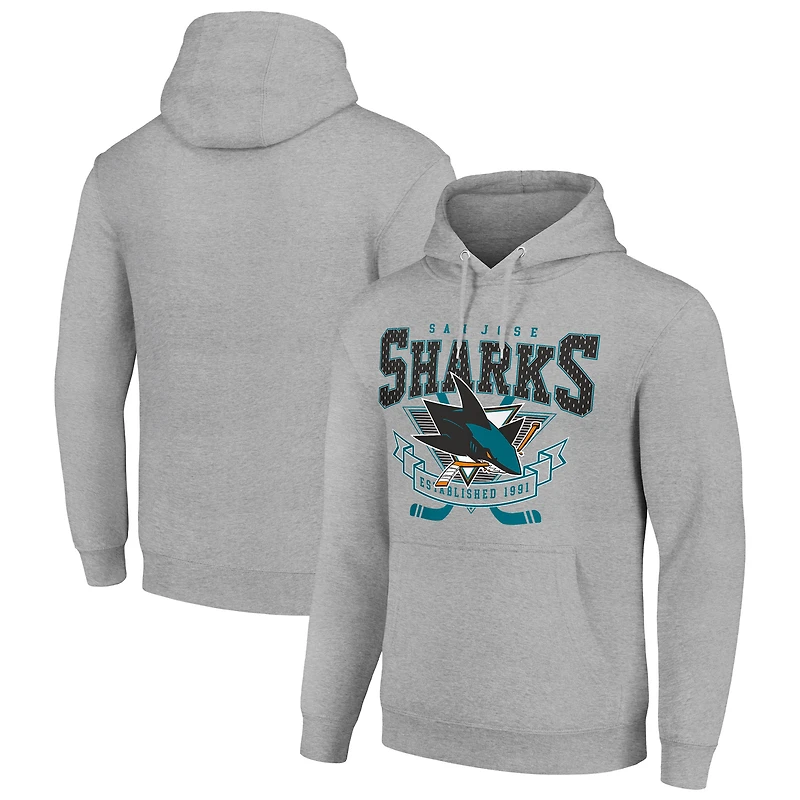 Men's Starter Heather Gray San Jose Sharks Team Logo Graphic Fleece Tri-Blend Pullover Hoodie