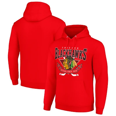 Men's Starter Red Chicago Blackhawks Team Logo Graphic Fleece Tri-Blend Pullover Hoodie