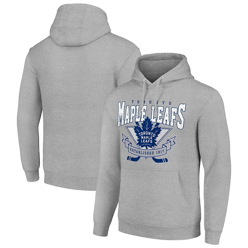 Men's Starter Heather Gray Toronto Maple Leafs Team Logo Graphic Fleece Tri-Blend Pullover Hoodie