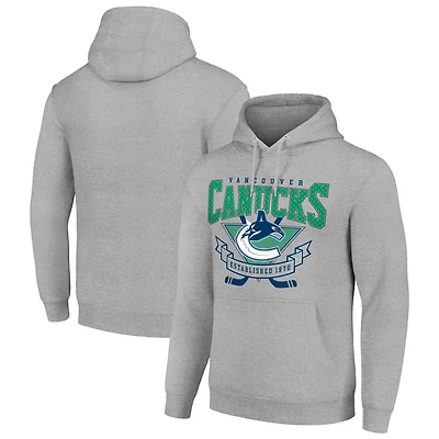 Men's Starter Heather Gray Vancouver Canucks Team Logo Graphic Fleece Tri-Blend Pullover Hoodie