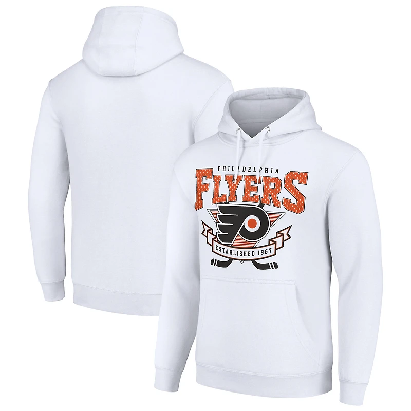 Men's Starter White Philadelphia Flyers Team Logo Graphic Fleece Tri-Blend Pullover Hoodie