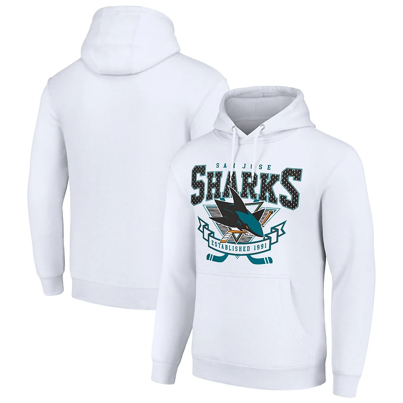 Men's Starter White San Jose Sharks Team Logo Graphic Fleece Tri-Blend Pullover Hoodie