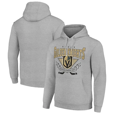Men's Starter Heather Gray Vegas Golden Knights Team Logo Graphic Fleece Tri-Blend Pullover Hoodie