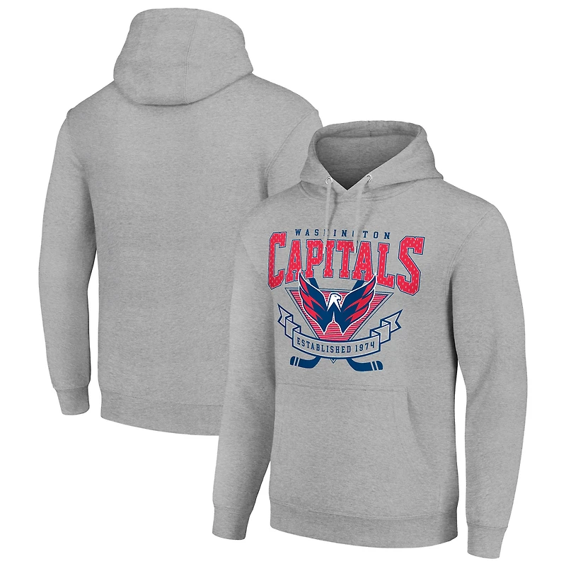 Men's Starter Heather Gray Washington Capitals Team Logo Graphic Fleece Tri-Blend Pullover Hoodie