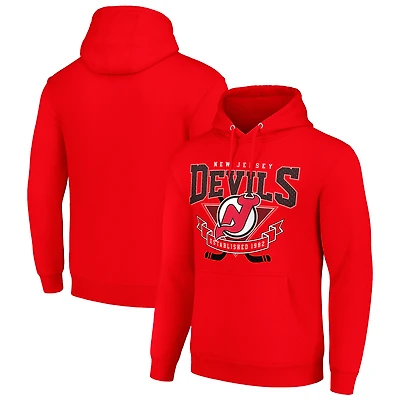 Men's Starter Red New Jersey Devils Team Logo Graphic Fleece Tri-Blend Pullover Hoodie
