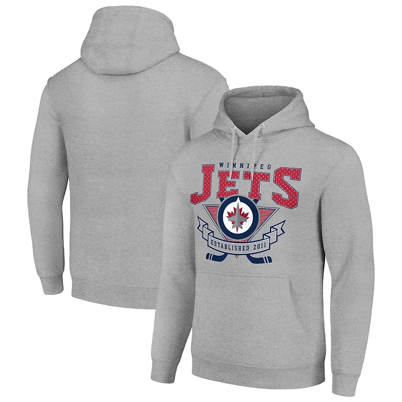 Men's Starter Heather Gray Winnipeg Jets Team Logo Graphic Fleece Tri-Blend Pullover Hoodie