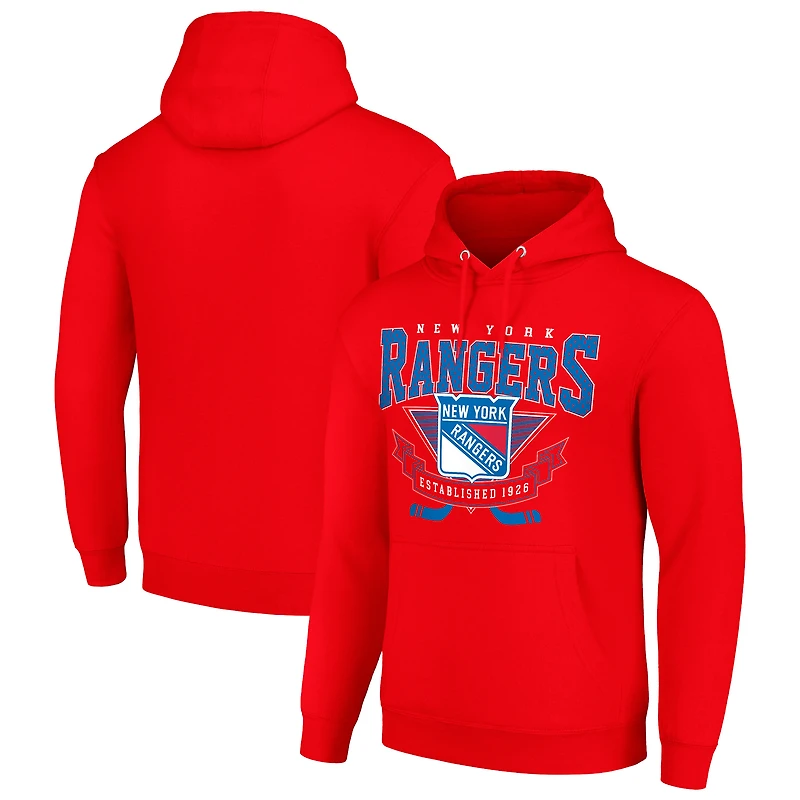Men's Starter Red New York Rangers Team Logo Graphic Fleece Tri-Blend Pullover Hoodie