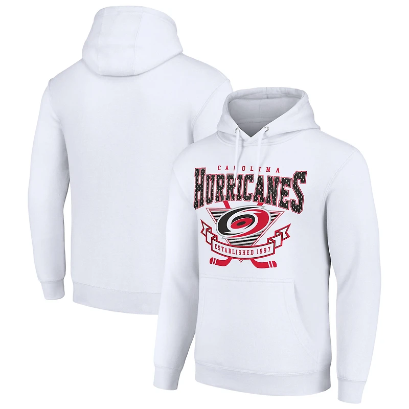 Men's Starter White Carolina Hurricanes Team Logo Graphic Fleece Tri-Blend Pullover Hoodie