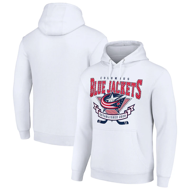 Men's Starter White Columbus Blue Jackets Team Logo Graphic Fleece Tri-Blend Pullover Hoodie