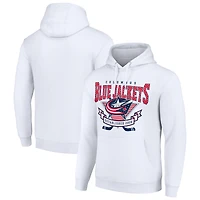 Men's Starter White Columbus Blue Jackets Team Logo Graphic Fleece Tri-Blend Pullover Hoodie