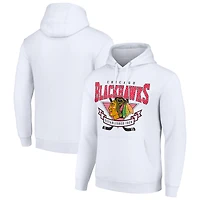 Men's Starter White Chicago Blackhawks Team Logo Graphic Fleece Tri-Blend Pullover Hoodie