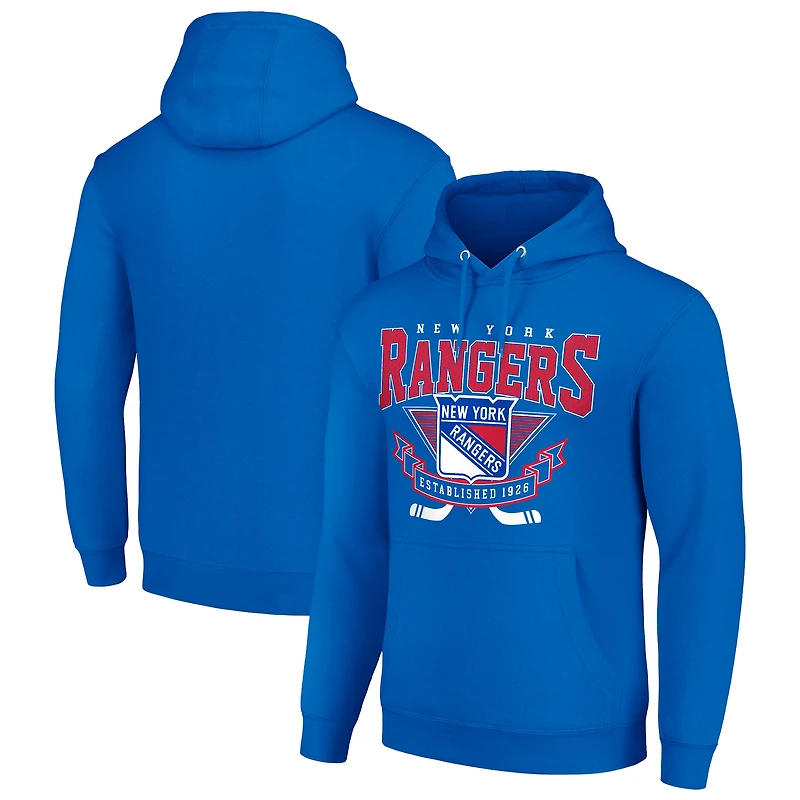 Men's Starter Blue New York Rangers Team Logo Graphic Fleece Tri-Blend Pullover Hoodie