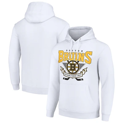Men's Starter White Boston Bruins Team Logo Graphic Fleece Tri-Blend Pullover Hoodie