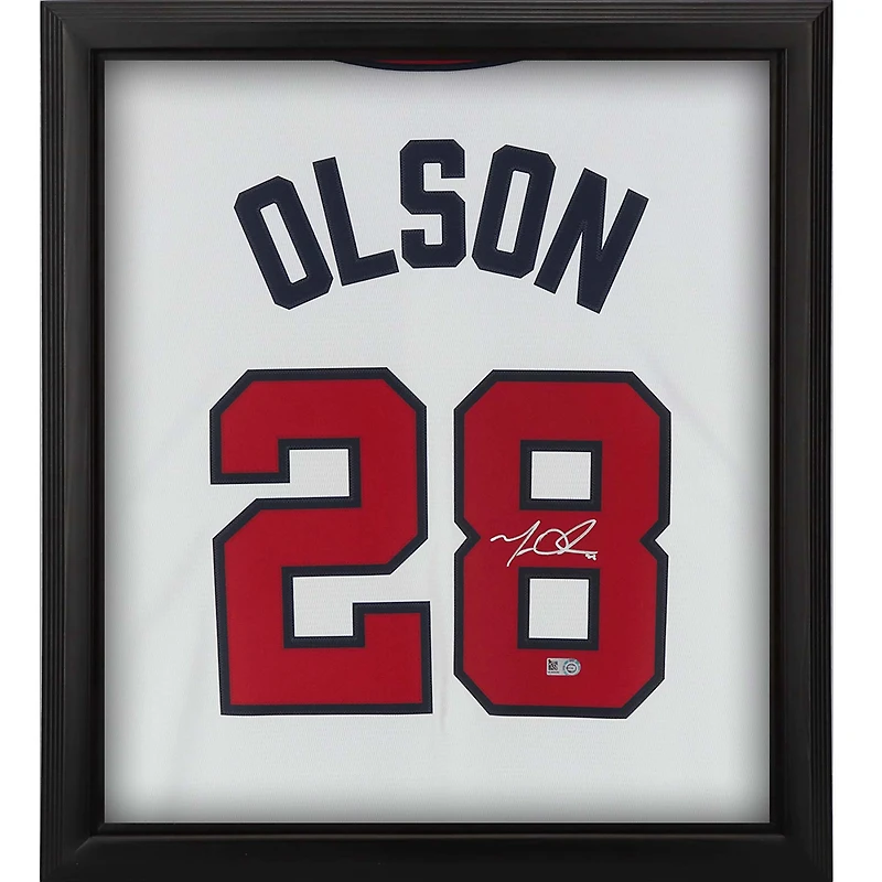 Matt Olson Atlanta Braves Autographed Framed White Nike Replica Jersey Shadowbox
