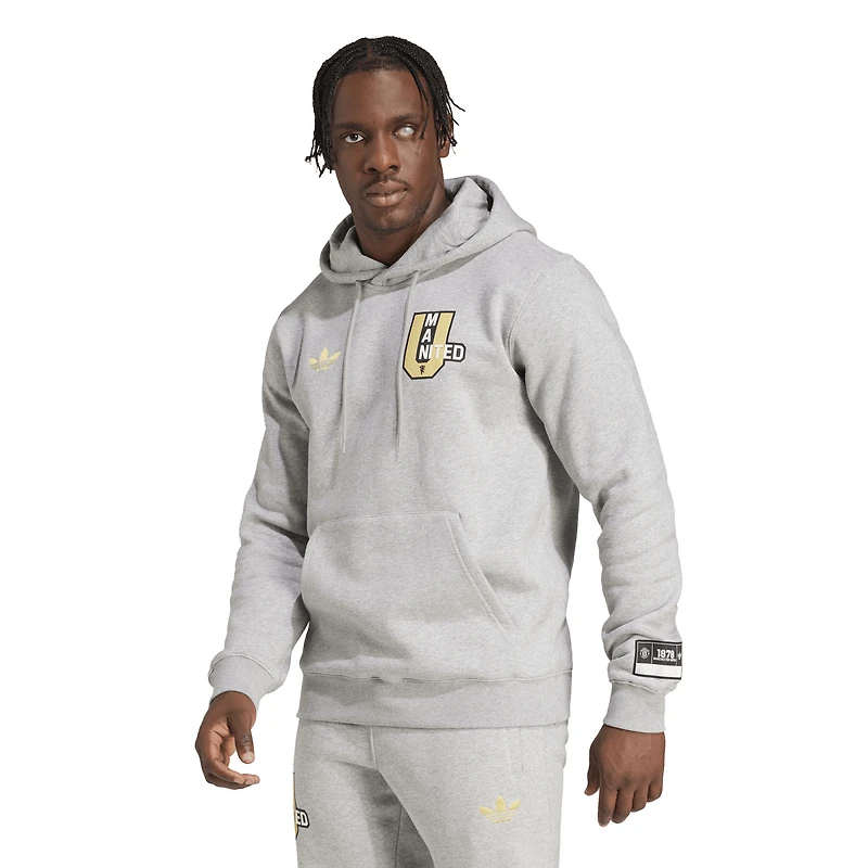 Men's adidas Originals  Gray Manchester United Varsity Pack Pullover Hoodie
