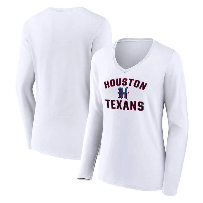 Women's White Houston Texans Secondary Logo Victory Arch Long Sleeve V-Neck T-Shirt