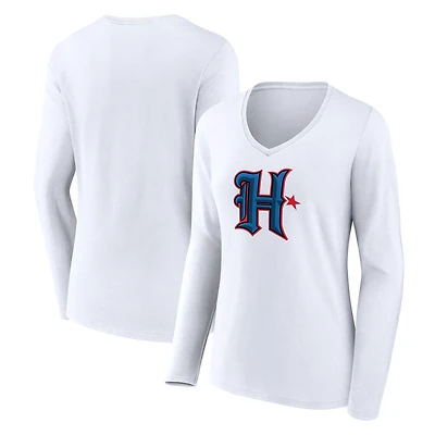 Women's White Houston Texans Secondary Logo Long Sleeve V-Neck T-Shirt