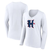 Women's  White Houston Texans Secondary Logo Long Sleeve V-Neck T-Shirt