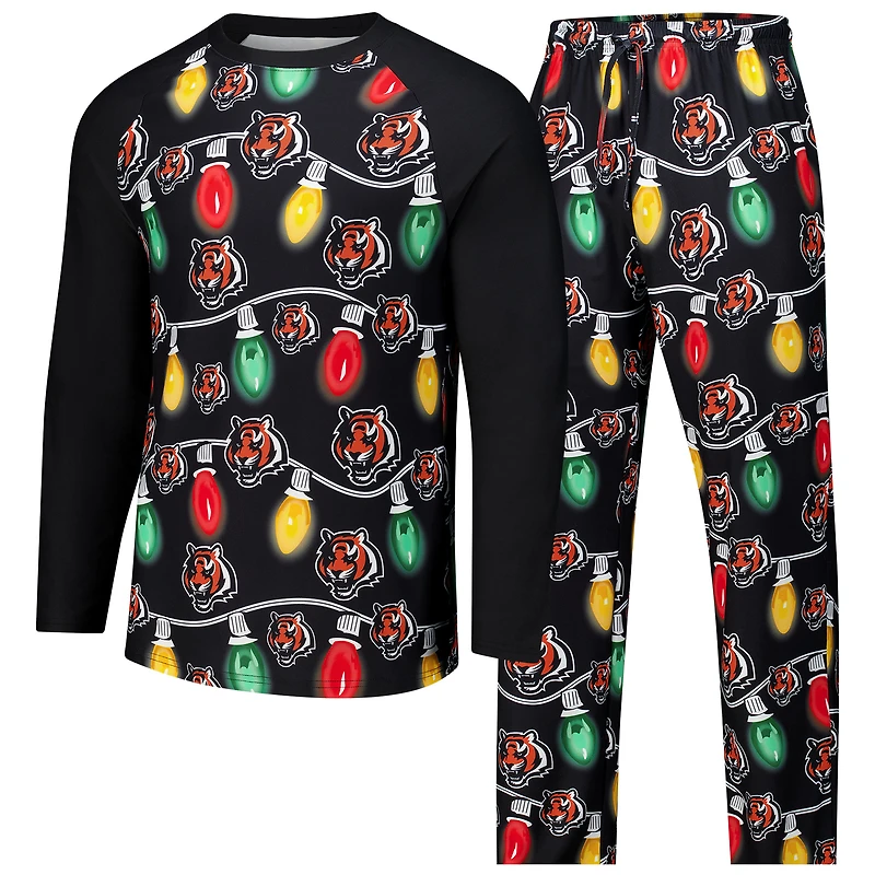 Men's Concepts Sport  Black Cincinnati Bengals Garland Knit Raglan Long Sleeve Top and Pants Set