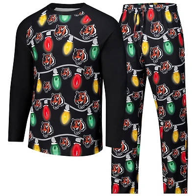 Men's Concepts Sport  Black Cincinnati Bengals Garland Knit Raglan Long Sleeve Top and Pants Set