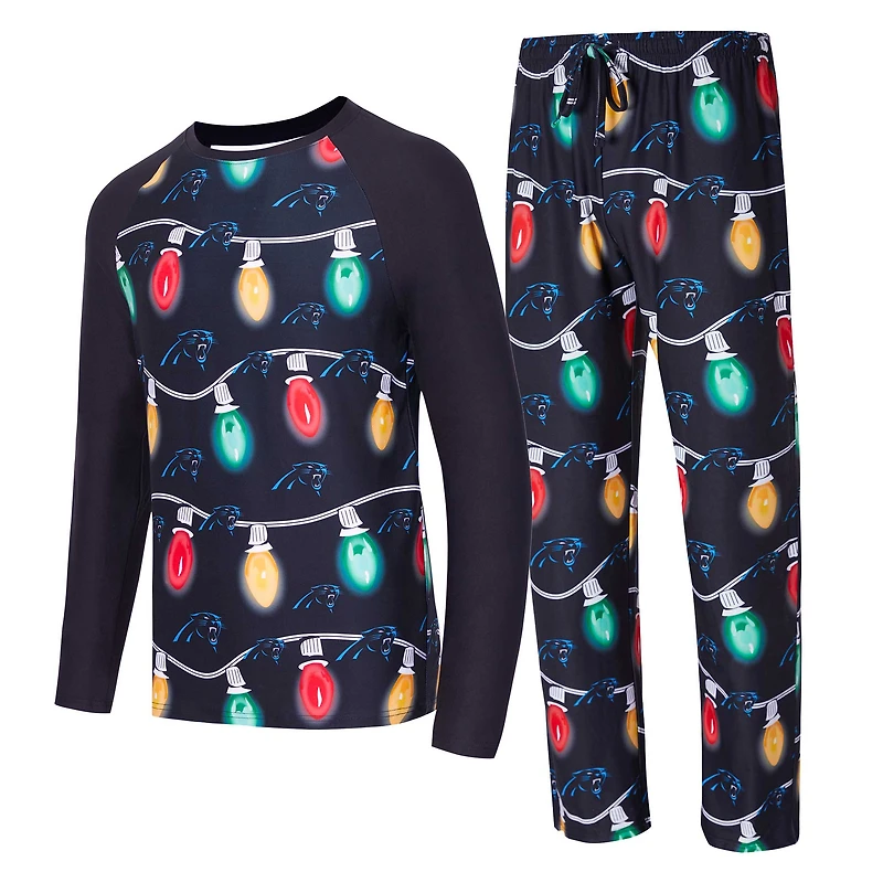 Men's Concepts Sport Black Carolina Panthers Garland Knit Raglan Long Sleeve Top and Pants Set