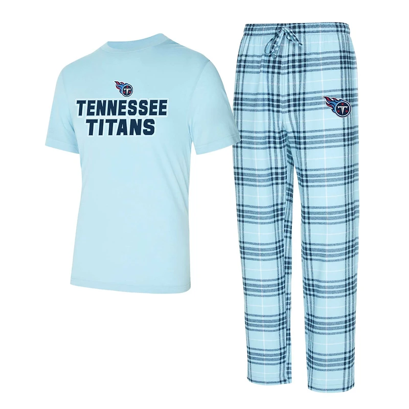 Men's Concepts Sport Light Blue/Navy Tennessee Titans Vector Top & Flannel Pants Sleep Set