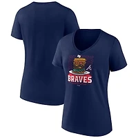 Women's  Navy Atlanta Braves Blooper Burger V-Neck T-Shirt