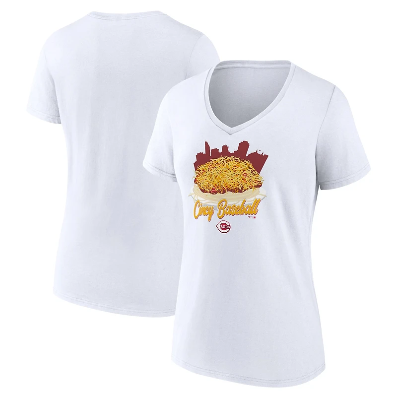 Women's White Cincinnati Reds Chili V-Neck T-Shirt