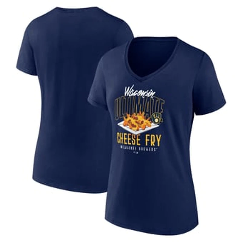 Women's Navy Milwaukee Brewers Cheese Fry V-Neck T-Shirt