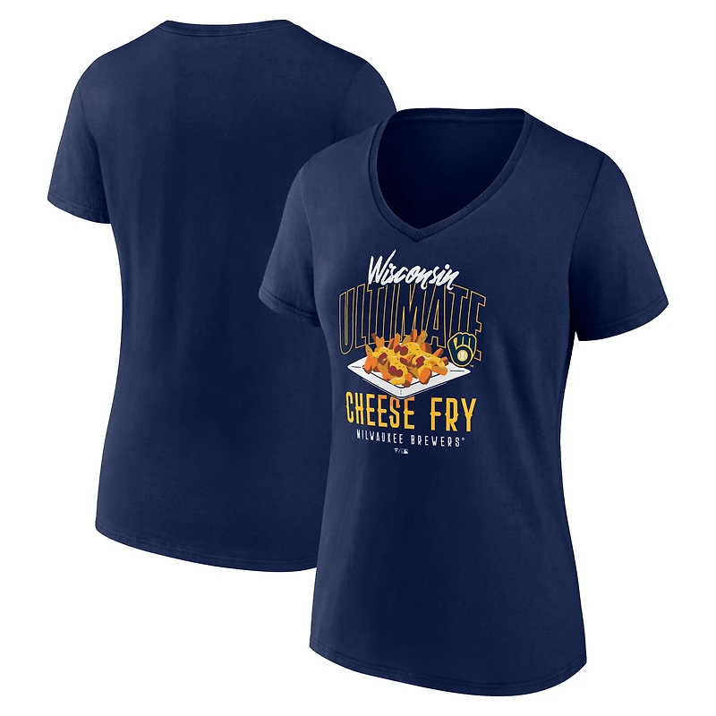 Women's Navy Milwaukee Brewers Cheese Fry V-Neck T-Shirt