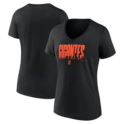 Women's Black San Francisco Giants Gigantes V-Neck T-Shirt