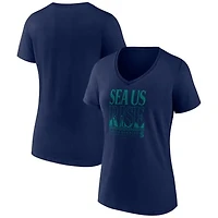 Women's Navy Seattle Mariners Sea Us Rise V-Neck T-Shirt