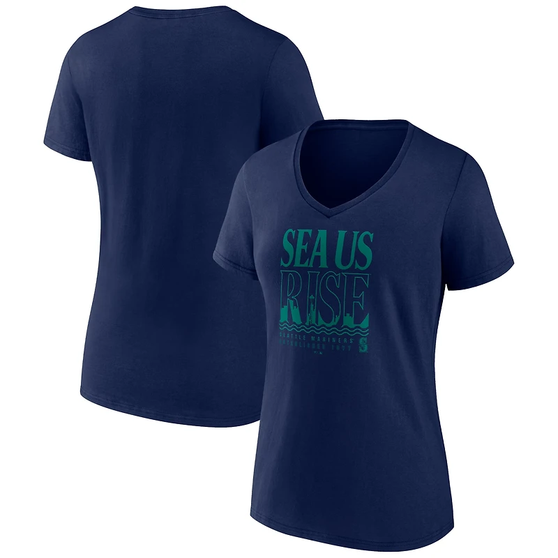 Women's Navy Seattle Mariners Sea Us Rise V-Neck T-Shirt