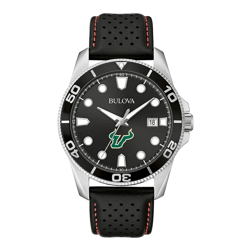Men's Bulova Black South Florida Bulls Sport Leather Strap Watch