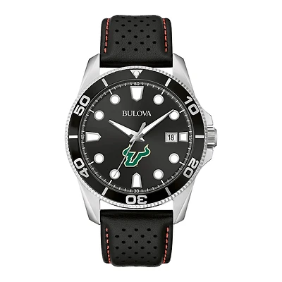 Men's Bulova Black South Florida Bulls Sport Leather Strap Watch