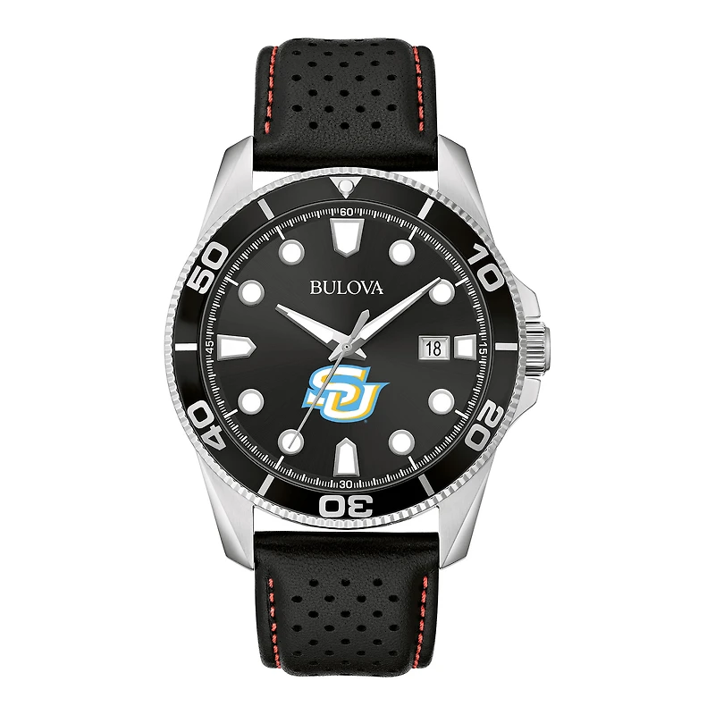 Men's Bulova Black Southern University Jaguars Sport Leather Strap Watch