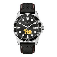 Men's Bulova Black Pitt Panthers Sport Leather Strap Watch