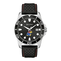 Men's Bulova Black Kansas Jayhawks Sport Leather Strap Watch